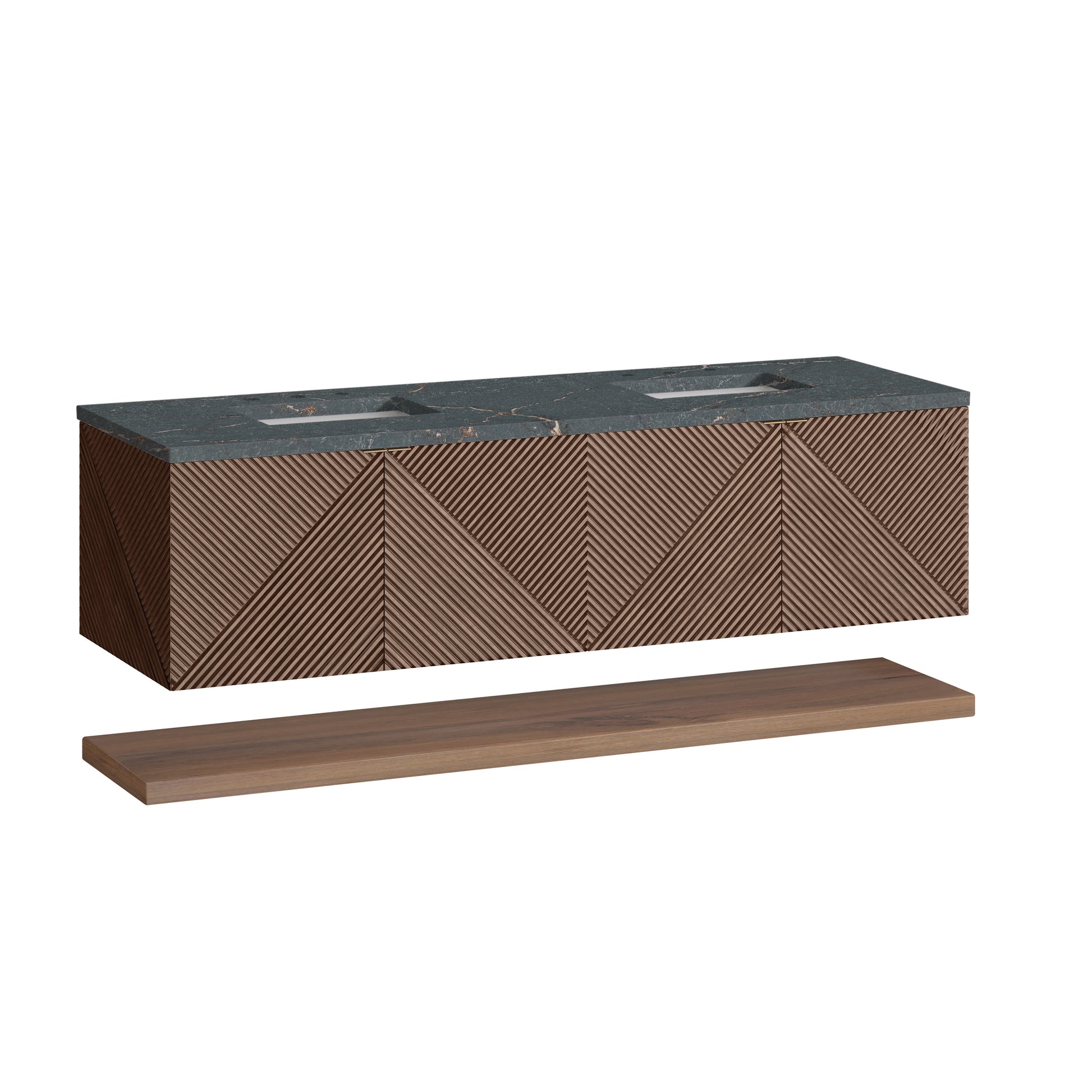Renovate for Less Atlanta Marcello 72" Double Vanity, Chestnut w/ 3 CM Parisien Bleu Top w/FreePower Wireless Charger