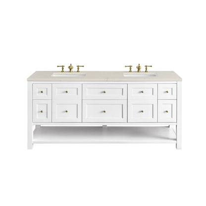 Breckenridge 72" Double Vanity, Bright White, w/ 3 CM Siberian Silestone Top w/FreePower Wireless Charger