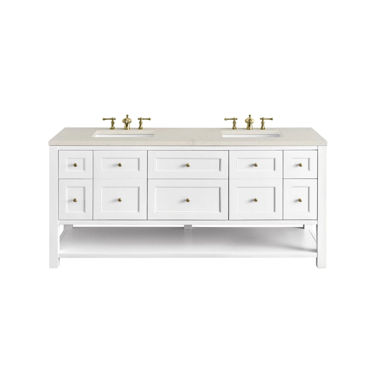 Breckenridge 72" Double Vanity, Bright White, w/ 3 CM Siberian Silestone Top