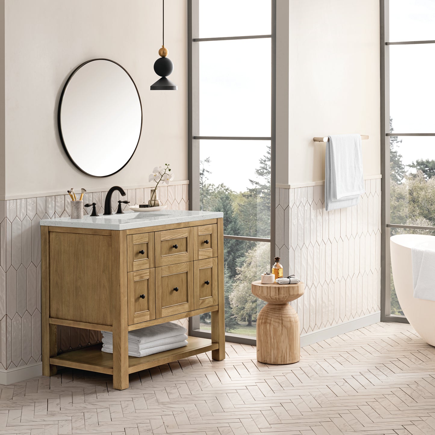 Renovate for Less Atlanta Breckenridge 36" Single Vanity, Light Natural Oak w/ 3 CM Lime Delight Top