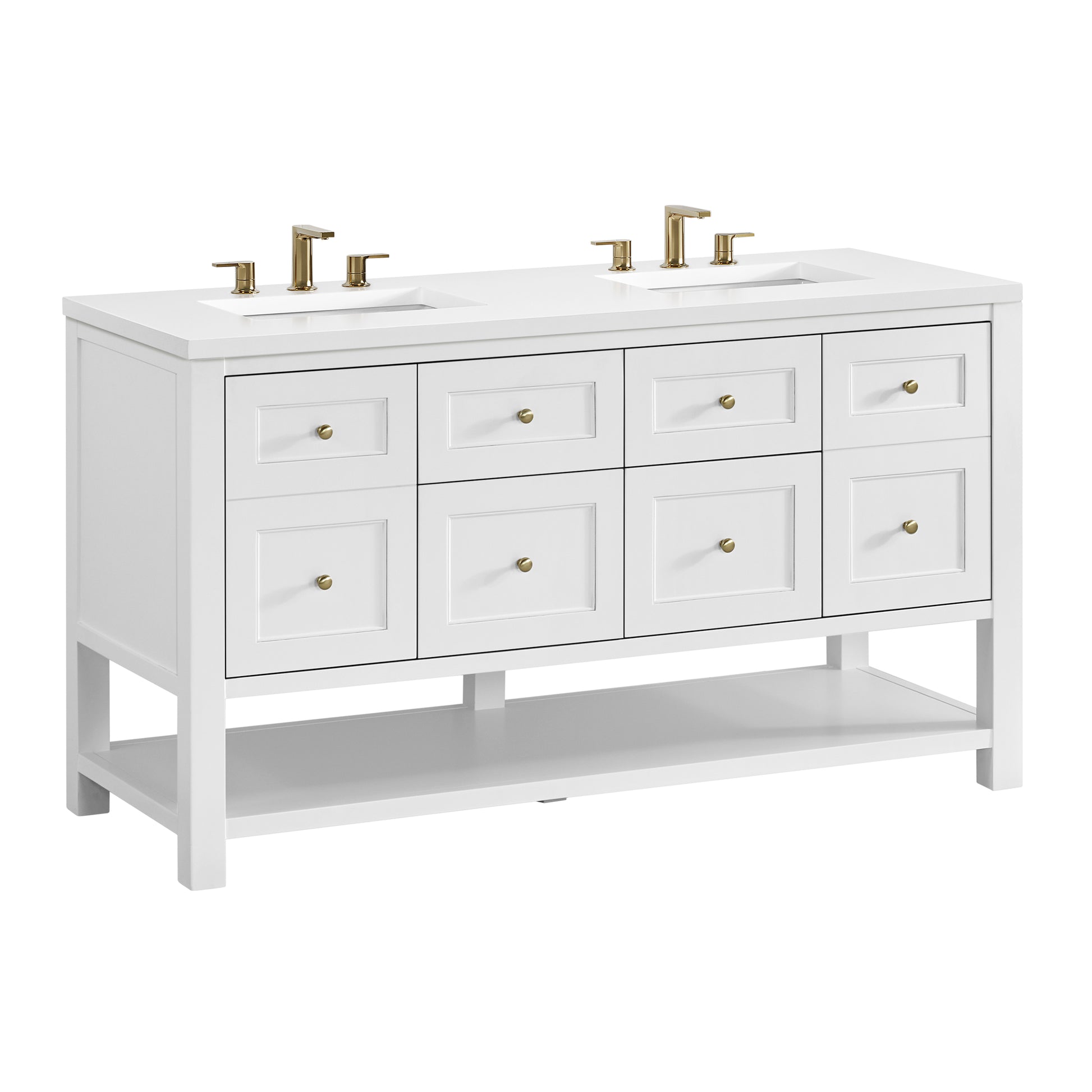 Renovate for Less Atlanta Breckenridge 60" Double Vanity, Bright White, w/ 3 CM White Zeus Quartz Top