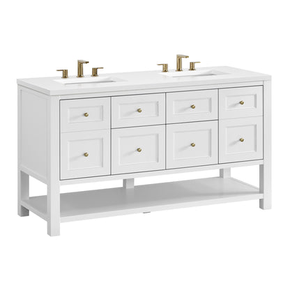 Renovate for Less Atlanta Breckenridge 60" Double Vanity, Bright White, w/ 3 CM White Zeus Quartz Top
