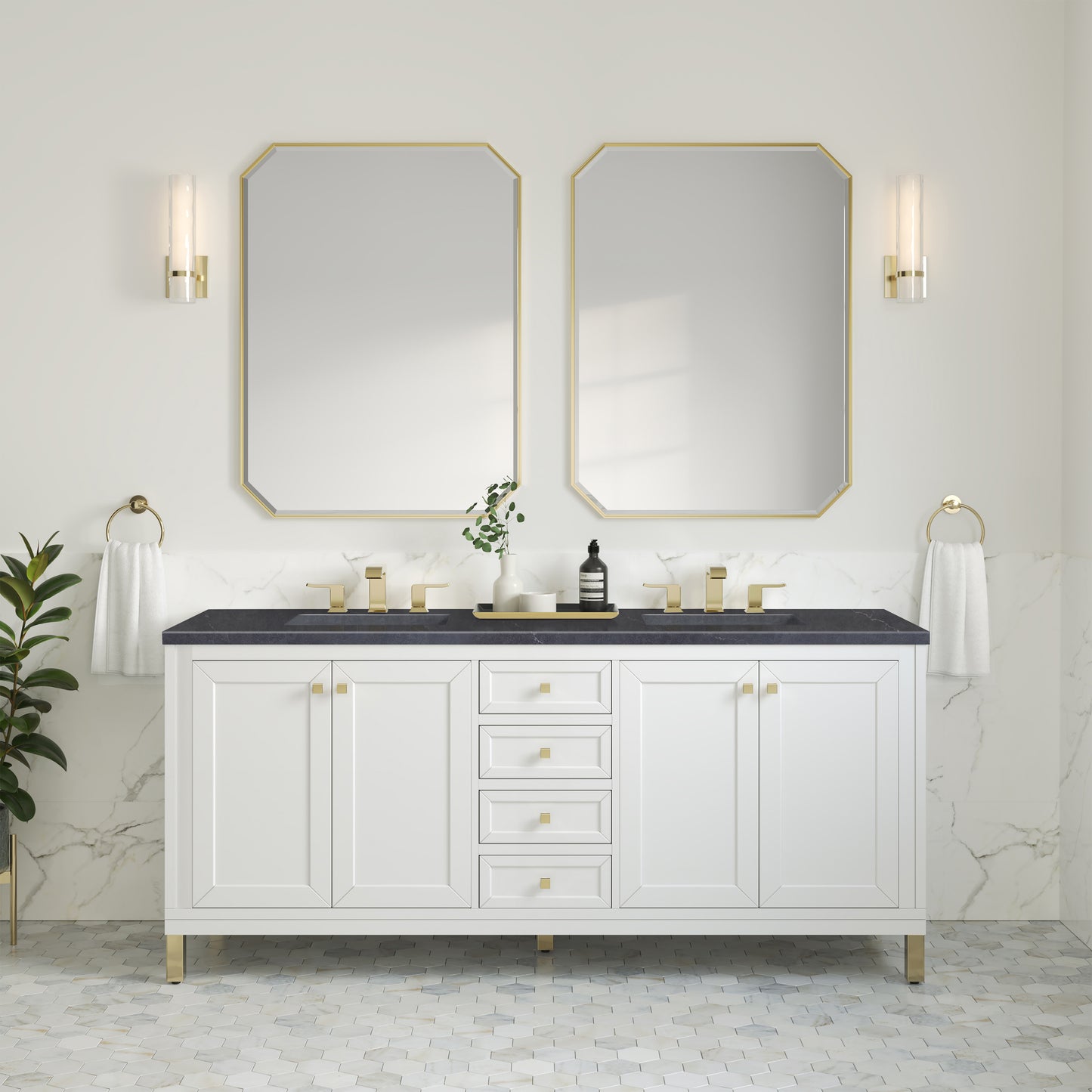 Renovate for Less Atlanta Chicago 72" Double Vanity, Glossy White, w/ 3 CM Charcoal Soapstone Silestone® Top