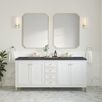 Renovate for Less Atlanta Chicago 72" Double Vanity, Glossy White, w/ 3 CM Charcoal Soapstone Silestone® Top