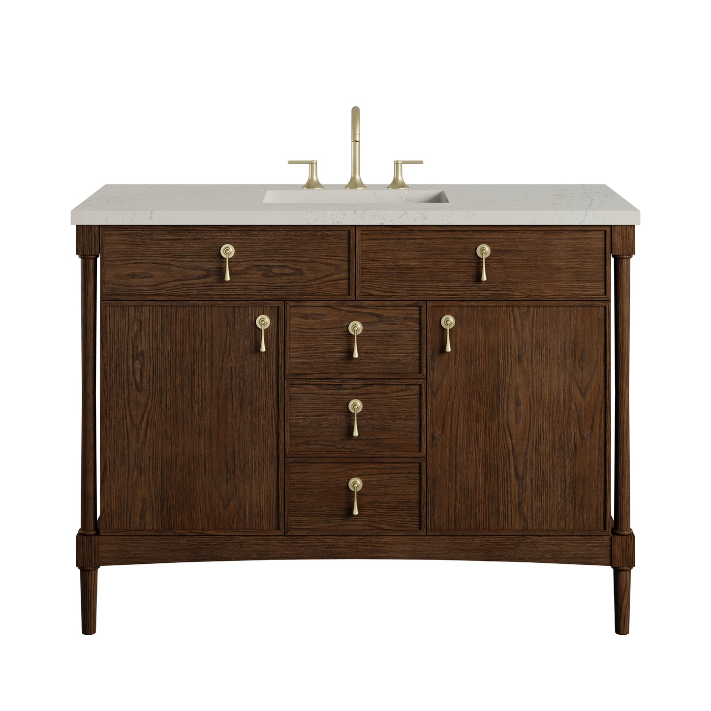 Renovate for Less Atlanta Kinnsden 48" Single Vanity, Sable Oak w/ 3 CM Siberian Silestone Top