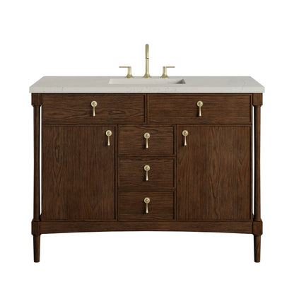 Renovate for Less Atlanta Kinnsden 48" Single Vanity, Sable Oak w/ 3 CM Siberian Silestone Top
