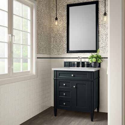 Renovate for Less Atlanta Brittany 30" Single Vanity, Black Onyx, w/ 3 CM Ethereal Noctis Silestone Top