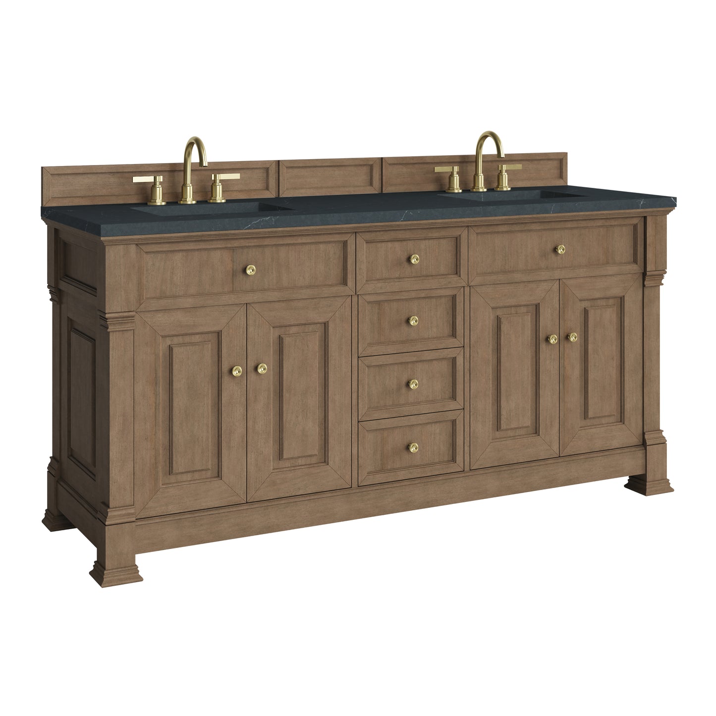 Renovate for Less Atlanta Brookfield 72" Double Vanity, Pecan, w/ 3 CM Charcoal Soapstone Silestone Top