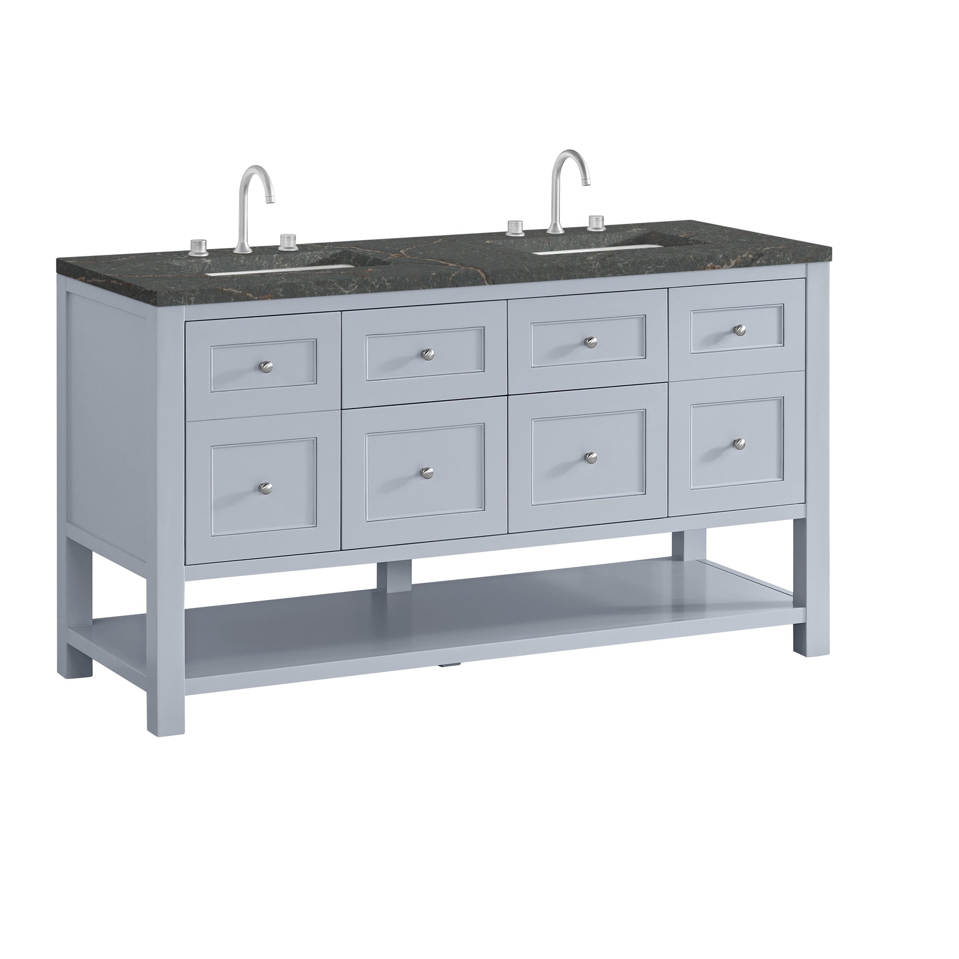 Renovate for Less Atlanta Breckenridge 60" Double Vanity, Serenity Blue w/ 3 CM Parisien Bleu Top w/FreePower Wireless Charger