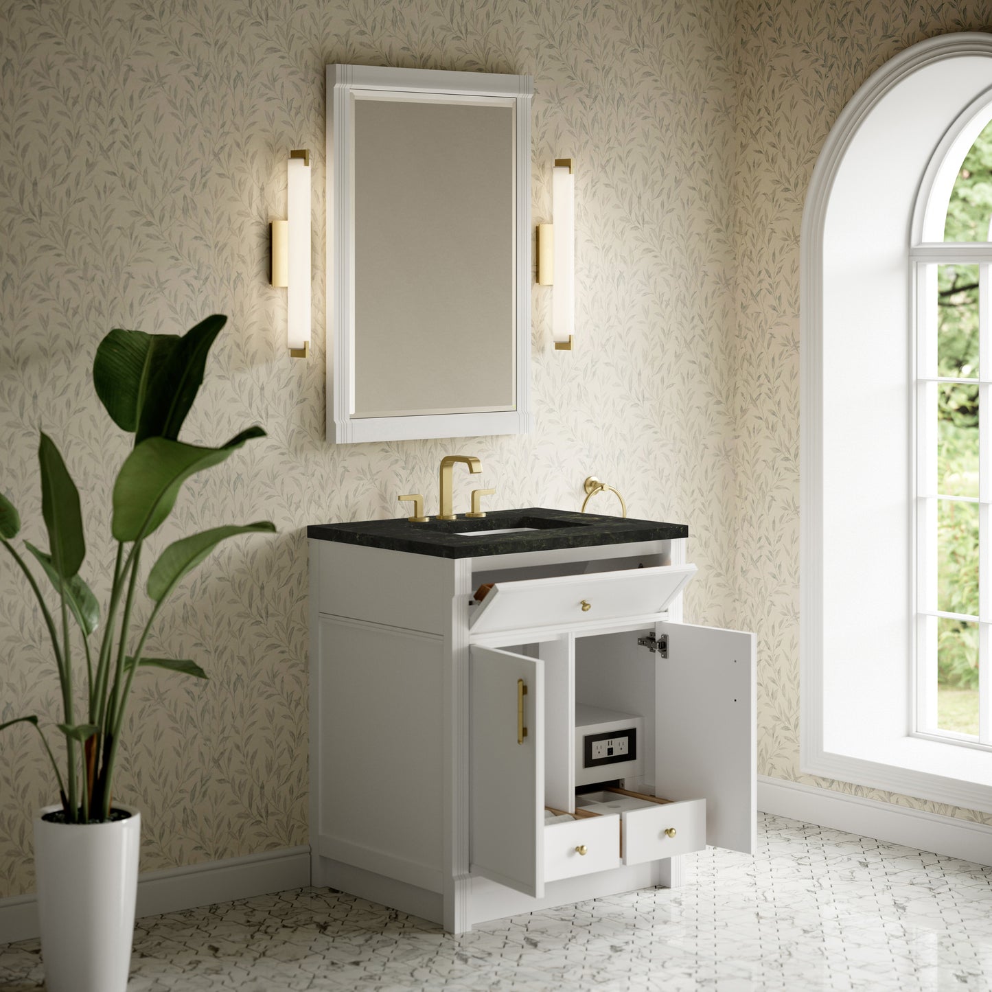 Renovate for Less Atlanta Bellshire 30" Single Vanity, Bright White w/ 3 CM Phantome Eclos Top