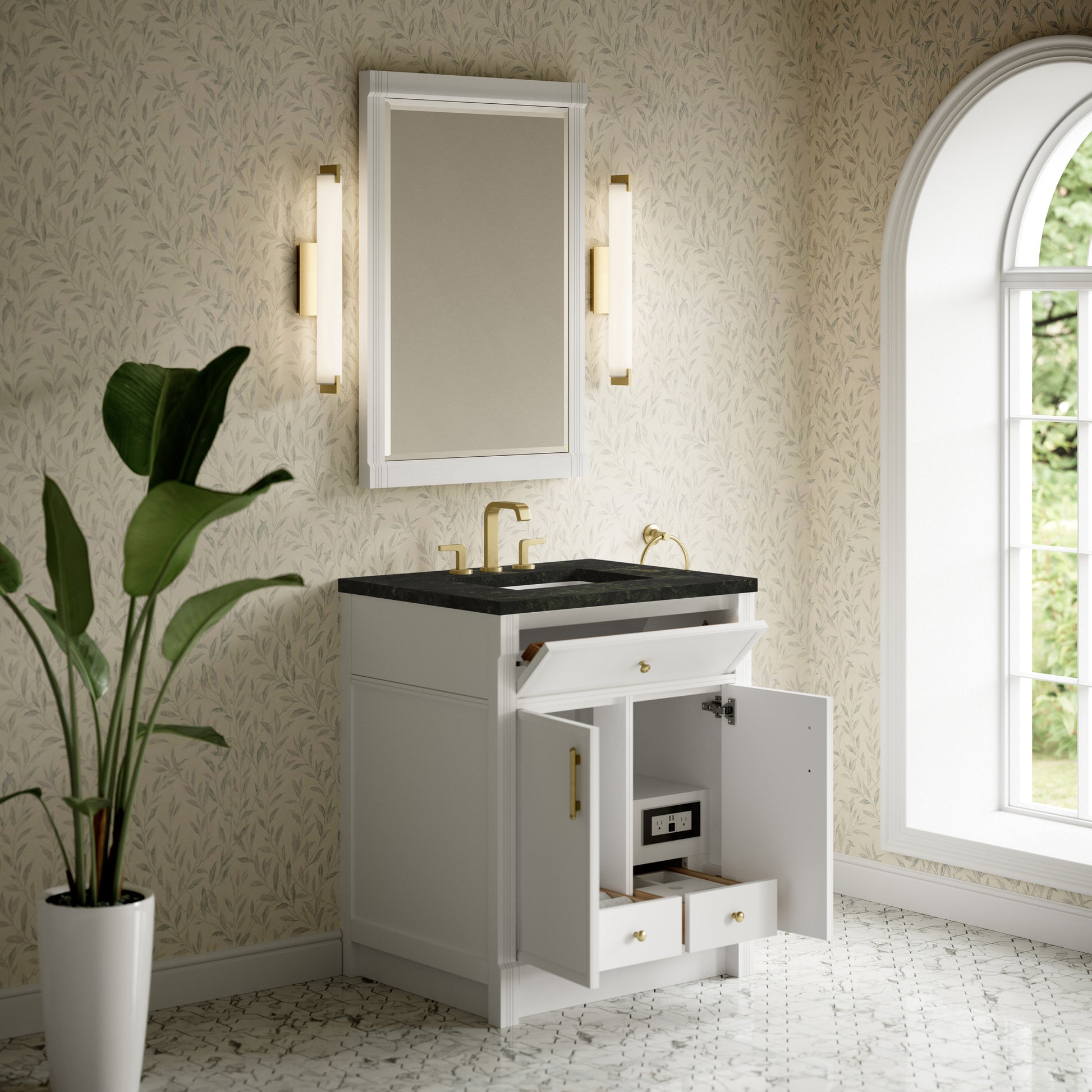 Renovate for Less Atlanta Bellshire 30" Single Vanity, Bright White w/ 3 CM Phantome Eclos Top