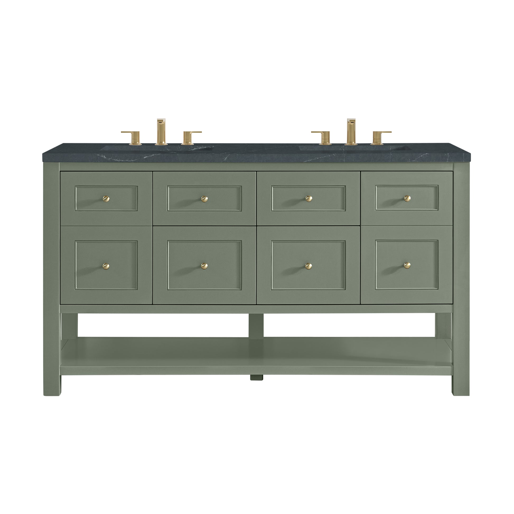 Renovate for Less Atlanta Breckenridge 60" Double Vanity, Smokey Celadon, w/ 3 CM Charcoal Soapstone Quartz Top