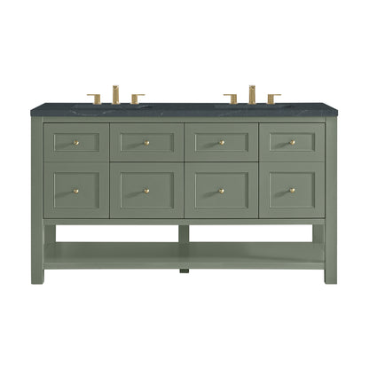 Renovate for Less Atlanta Breckenridge 60" Double Vanity, Smokey Celadon, w/ 3 CM Charcoal Soapstone Quartz Top