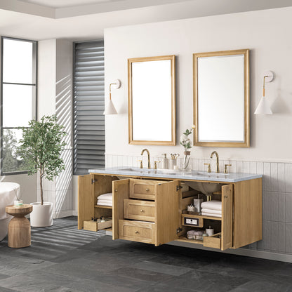 Renovate for Less Atlanta Laurent 72" Double Vanity, Light Natural Oak w/ 3 CM Carrara Marble Top