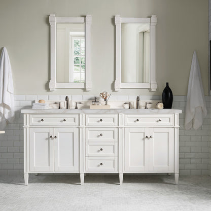 Renovate for Less Atlanta Brittany 72" Double Vanity, Bright White Vanity w/ 3 CM Victorian Silver Silestone Top w/FreePower Wireless Charger