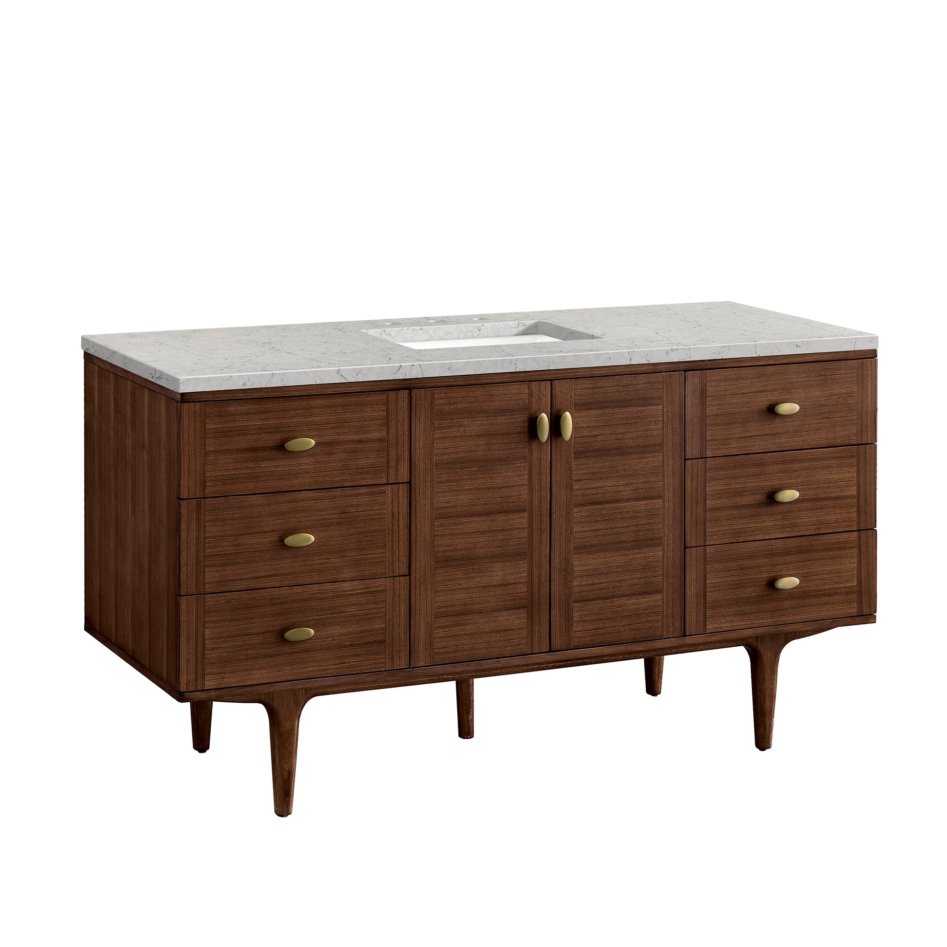 Renovate for Less Atlanta Amberly 60" Single Vanity, Mid-Century Walnut w/ 3 CM Eternal Jasmine Pearl Top