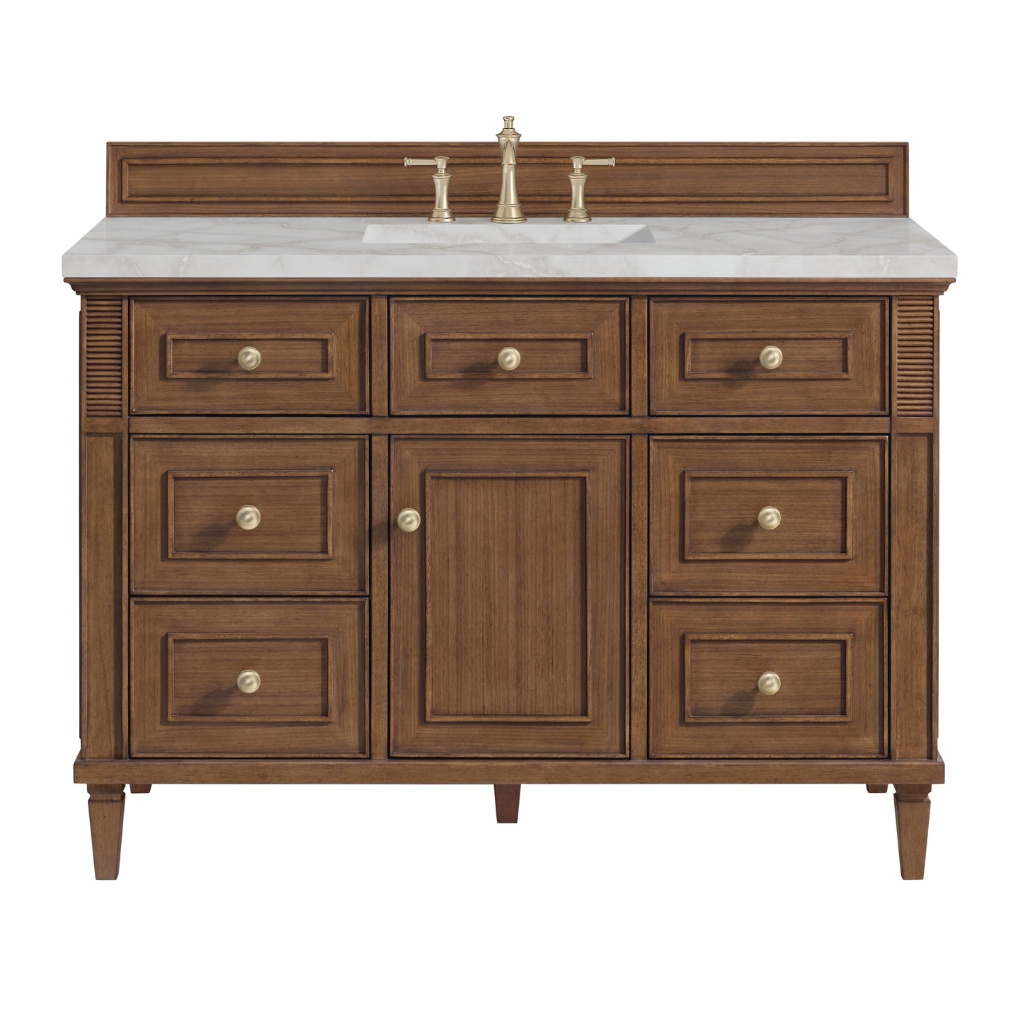 Renovate for Less Atlanta Lorelai 48" Single Vanity, Mid-Century Walnut w/ 3 CM Victorian Silver Silestone Top