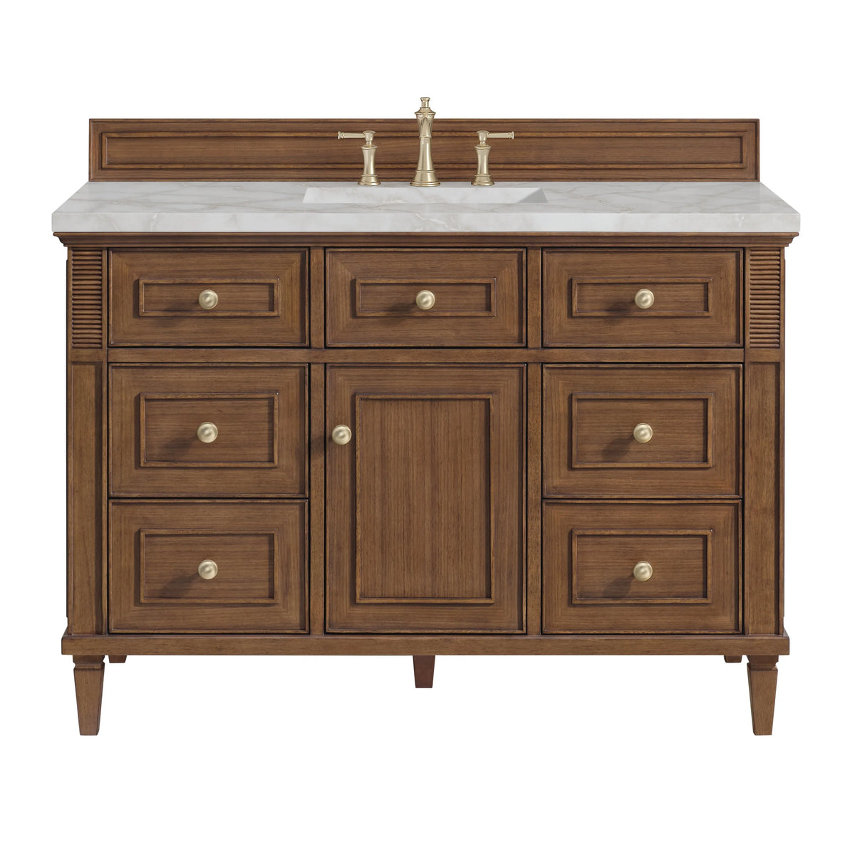 Lorelai 48" Single Vanity, Mid-Century Walnut w/ 3 CM Victorian Silver Silestone Top