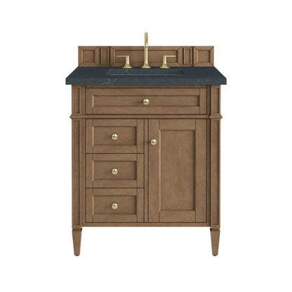 Brittany 30" Single Vanity, Pecan w/ 3 CM Charcoal Soapstone Silestone Top