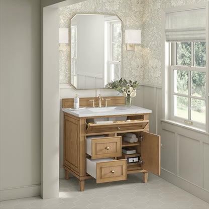 Renovate for Less Atlanta Lorelai 36" Single Vanity, Light Natural Oak w/ 3 CM Ethereal Noctis Silestone Top