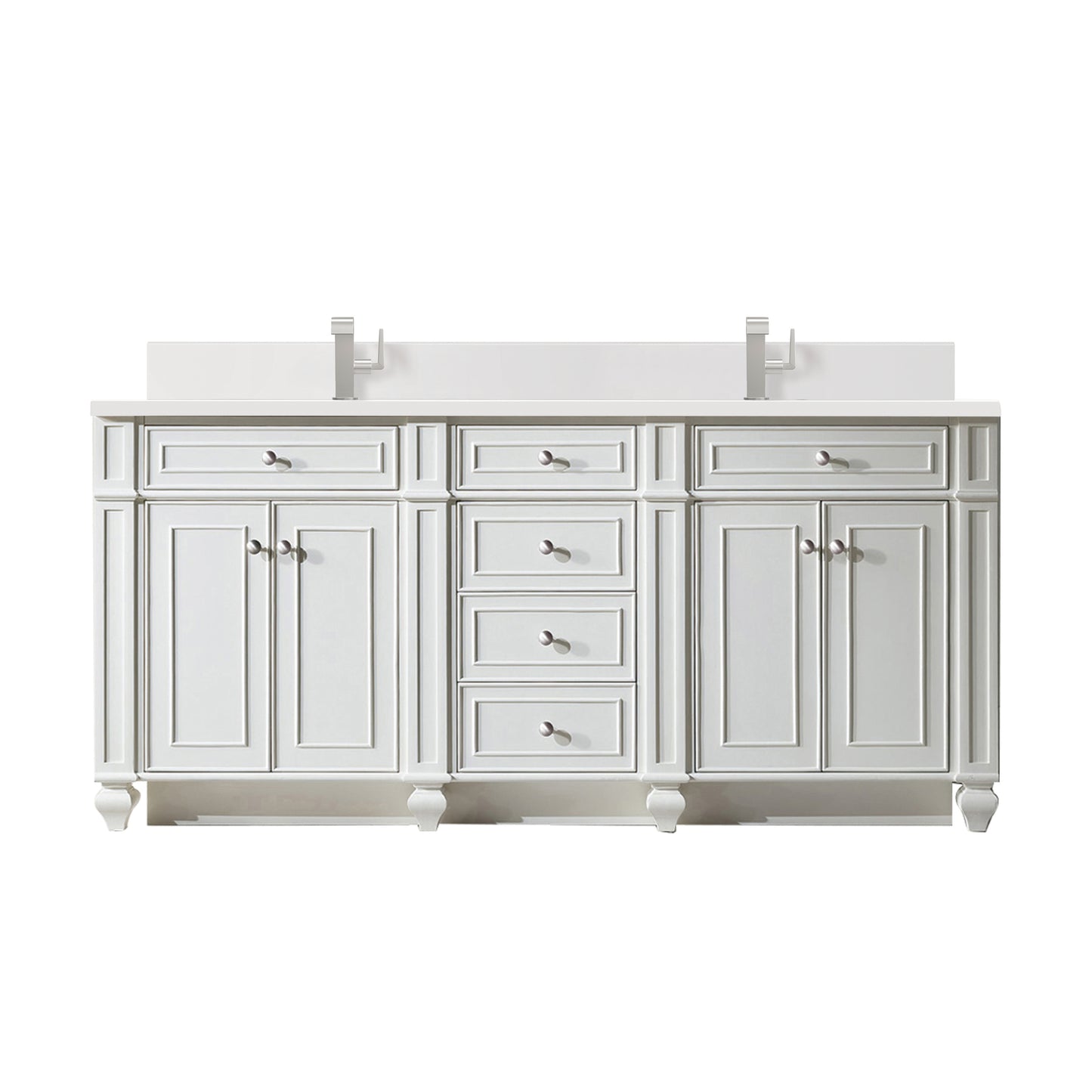 Renovate for Less Atlanta Bristol 72" Double Vanity, Bright White w/ Single Hole 3 CM White Zeus Silestone Top & Backsplash
