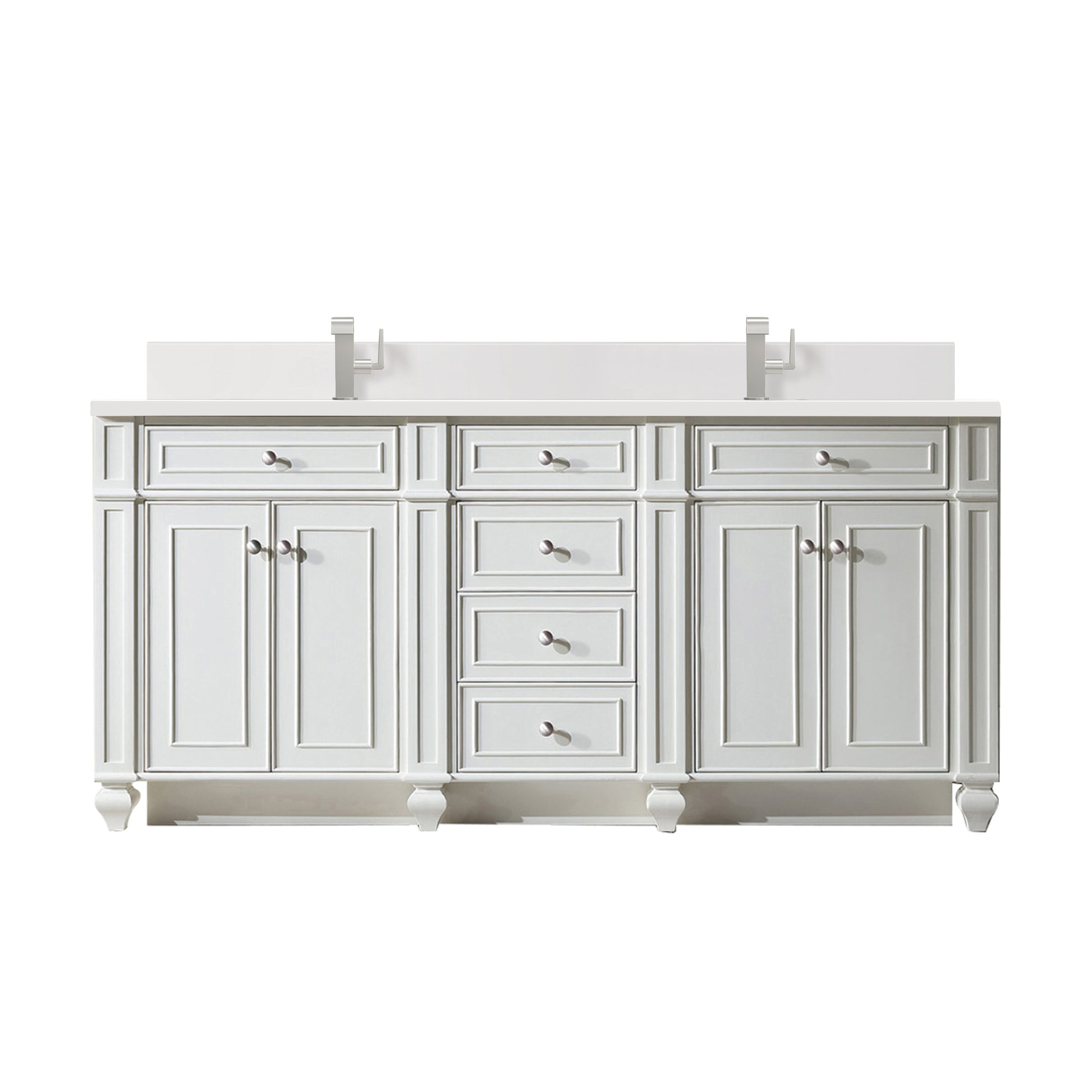 Renovate for Less Atlanta Bristol 72" Double Vanity, Bright White w/ Single Hole 3 CM White Zeus Silestone Top & Backsplash