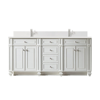 Renovate for Less Atlanta Bristol 72" Double Vanity, Bright White w/ Single Hole 3 CM White Zeus Silestone Top & Backsplash