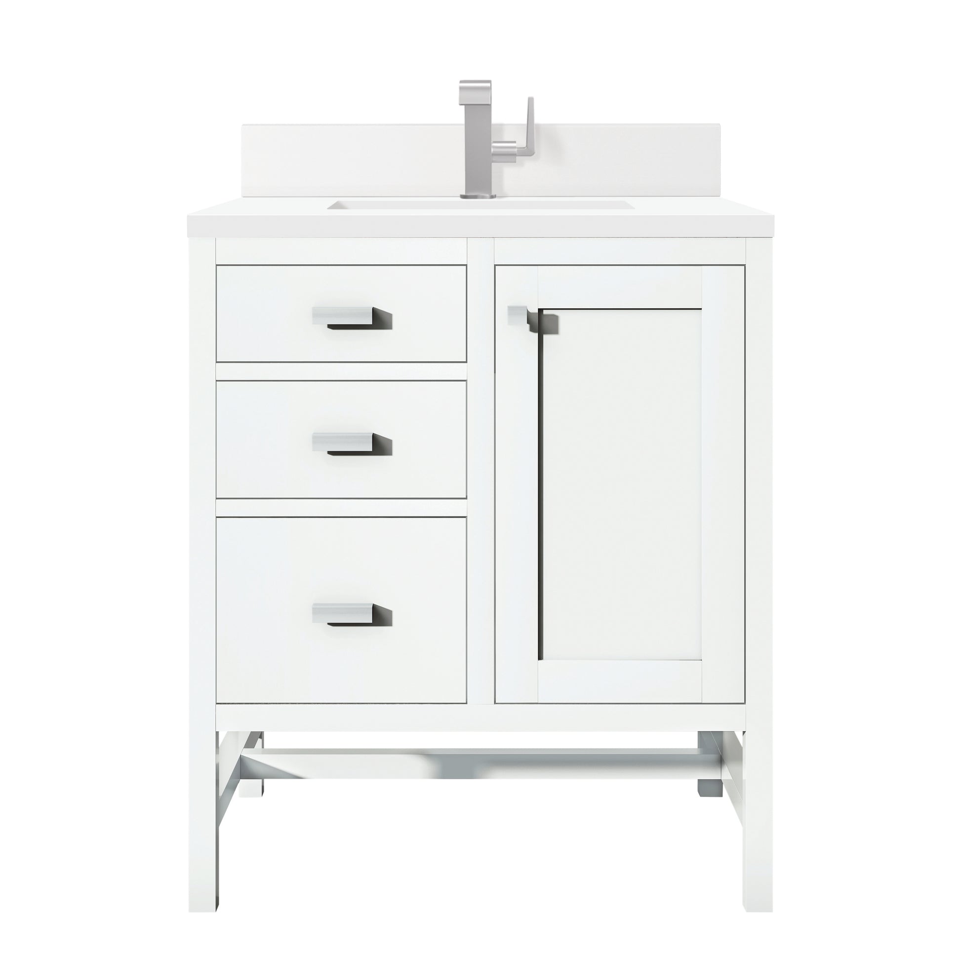 Renovate for Less Atlanta Addison 30" Single Vanity, Glossy White w/ Single Hole 3 CM White Zeus Silestone Top & Backsplash
