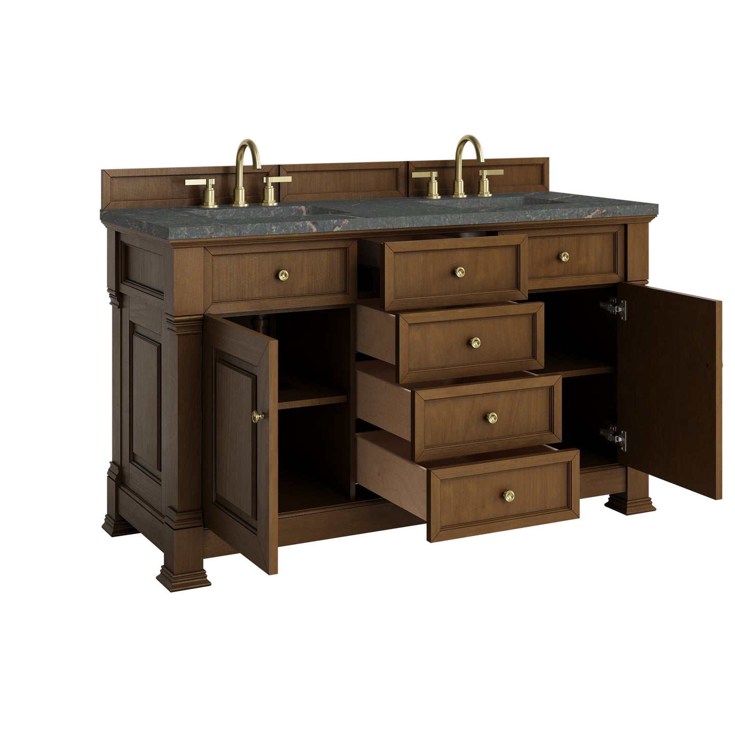 Renovate for Less Atlanta Brookfield 60" Double Vanity, Honey Oak w/ 3 CM Parisien Bleu Silestone Top