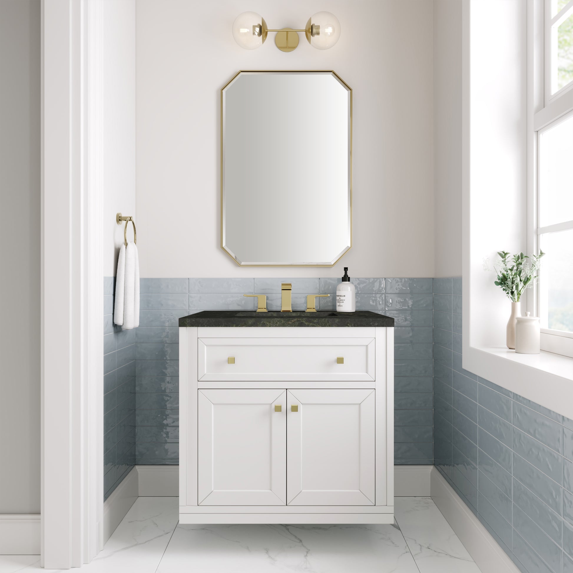 Renovate for Less Atlanta Chicago 30" Single Vanity, Glossy White, w/ 3 CM Phantome Eclos Top