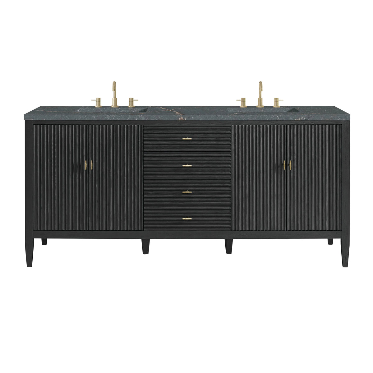 Myrrin 72" Double Vanity, Carbon Oak w/ 3 CM Parisien Bleu Silestone Top