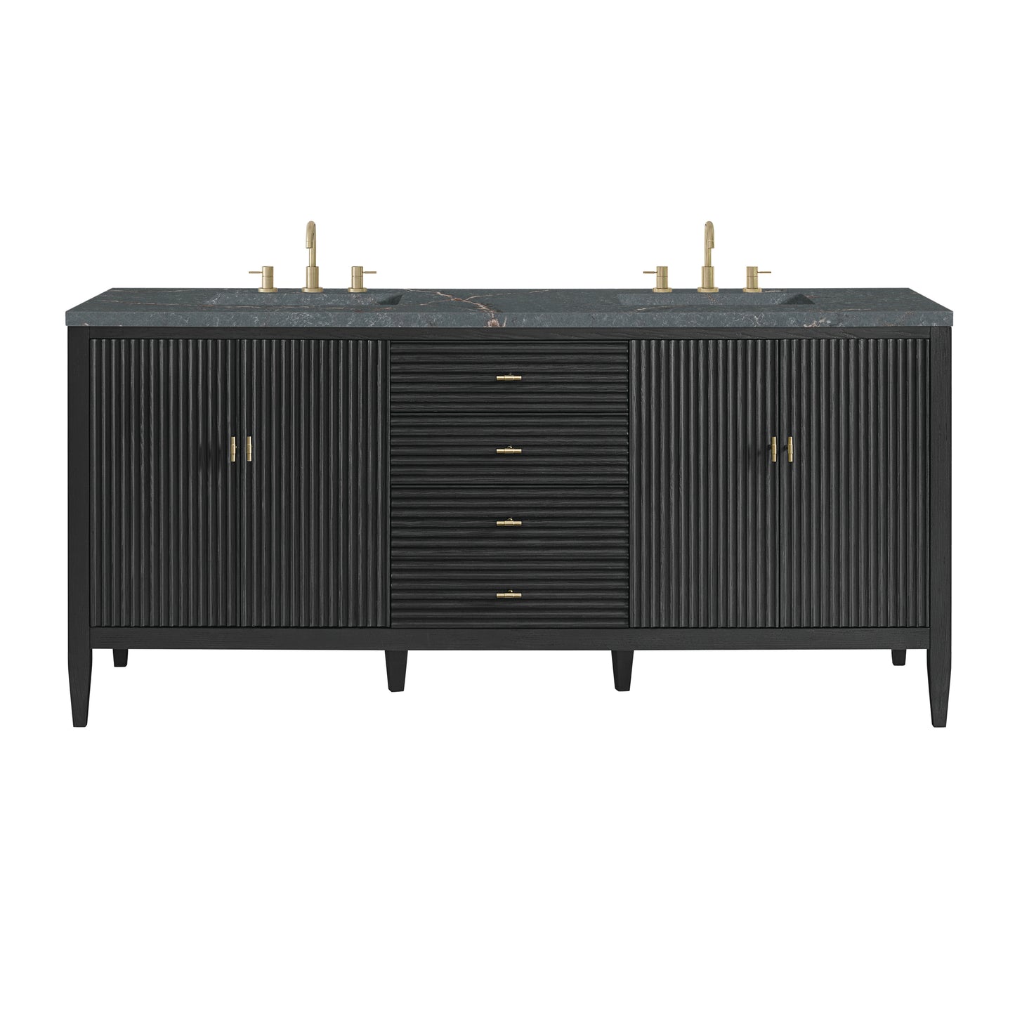 Renovate for Less Atlanta Myrrin 72" Double Vanity, Carbon Oak w/ 3 CM Parisien Bleu Silestone Top