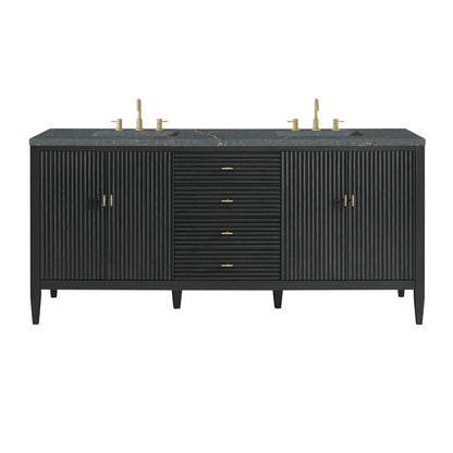 Renovate for Less Atlanta Myrrin 72" Double Vanity, Carbon Oak w/ 3 CM Parisien Bleu Silestone Top