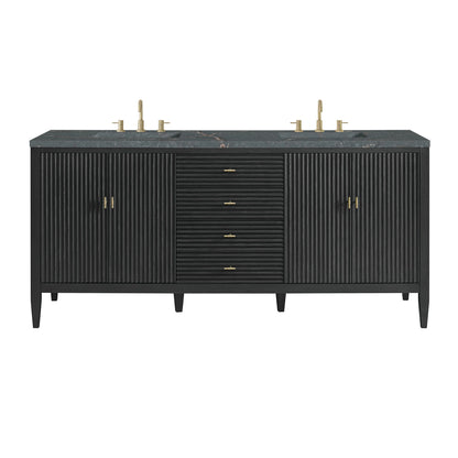 Myrrin 72" Double Vanity, Carbon Oak w/ 3 CM Parisien Bleu Silestone Top w/FreePower Wireless Charger