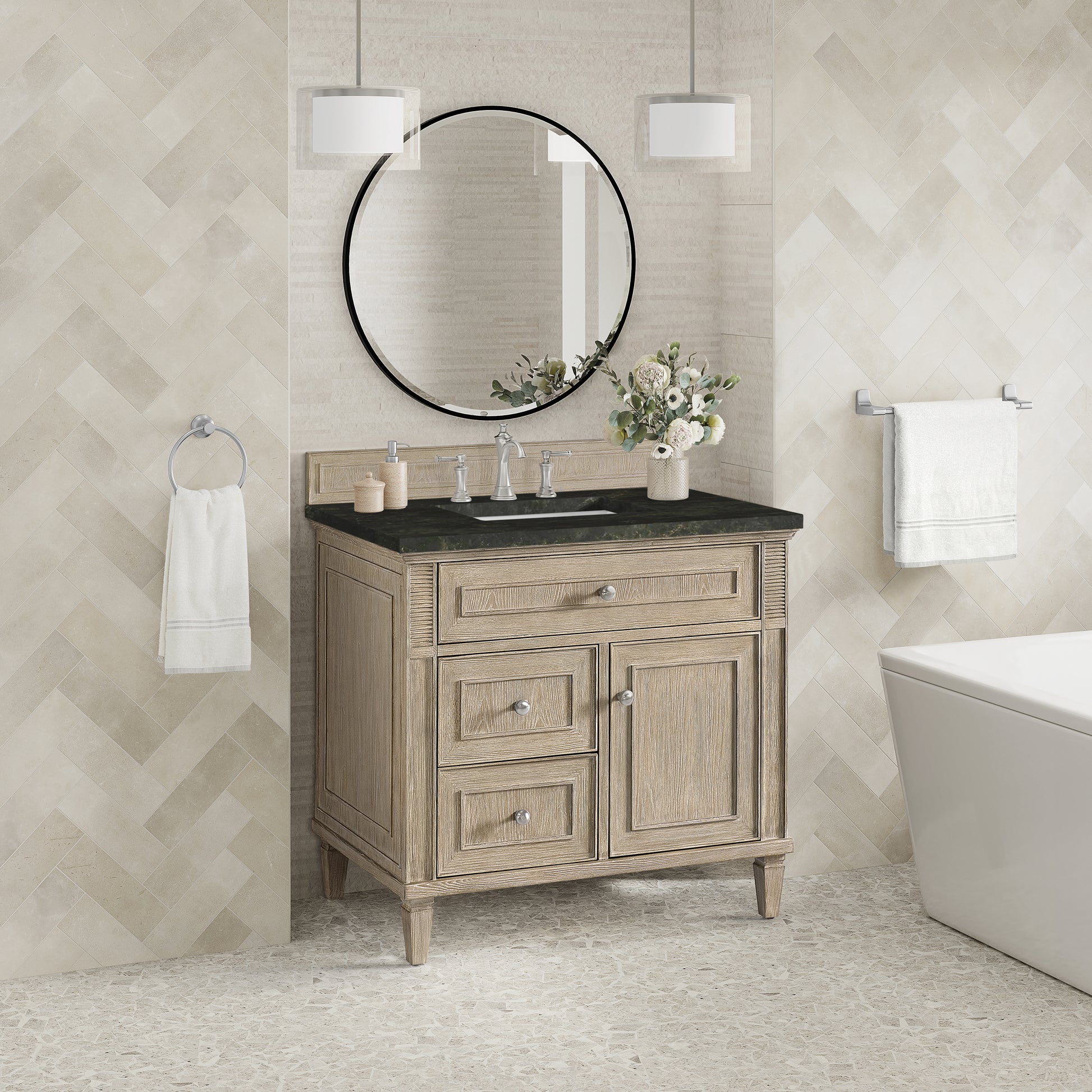 Renovate for Less Atlanta Lorelai 36" Single Vanity, Whitewashed Oak, w/ 3 CM Phantome Eclos Top