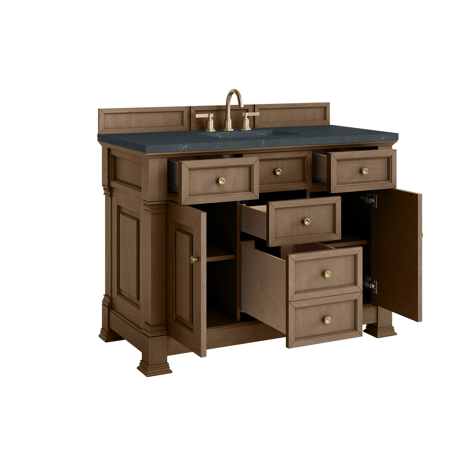 Renovate for Less Atlanta Brookfield 48" Single Vanity, Pecan w/3 CM Charcoal Soapstone Silestone Top