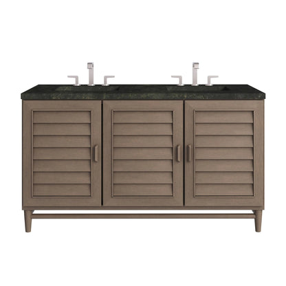 Portland 60" Double Vanity, Whitewashed Walnut, w/ 3 CM Phantome Eclos Top