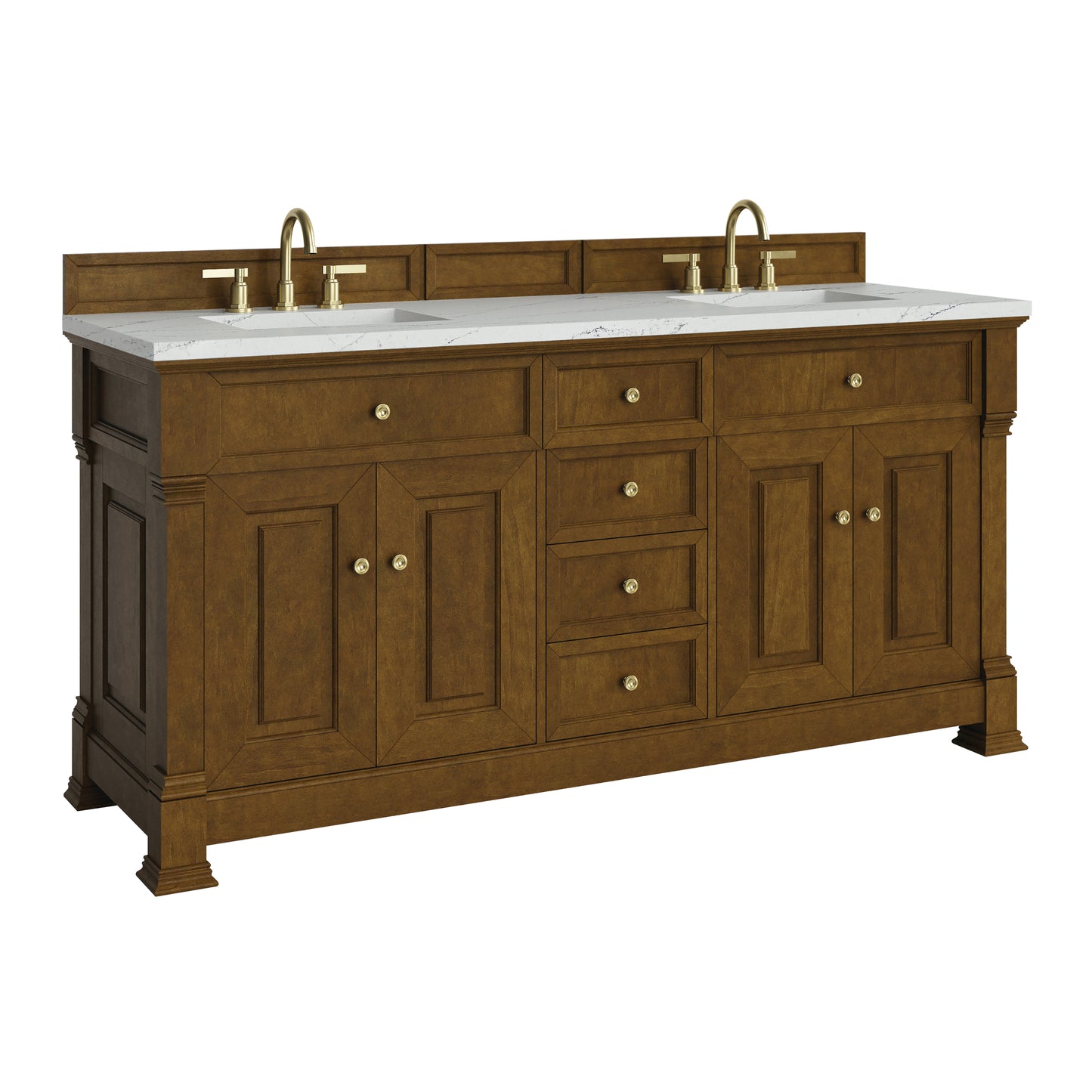 Renovate for Less Atlanta Brookfield 72" Double Vanity, Honey Oak w/ 3 CM Ethereal Noctis Silestone Top