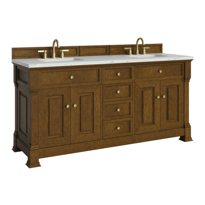 Renovate for Less Atlanta Brookfield 72" Double Vanity, Honey Oak w/ 3 CM Ethereal Noctis Silestone Top