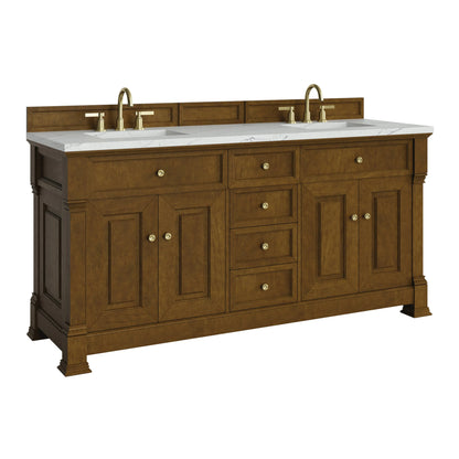 Brookfield 72" Double Vanity, Honey Oak w/ 3 CM Ethereal Noctis Silestone Top