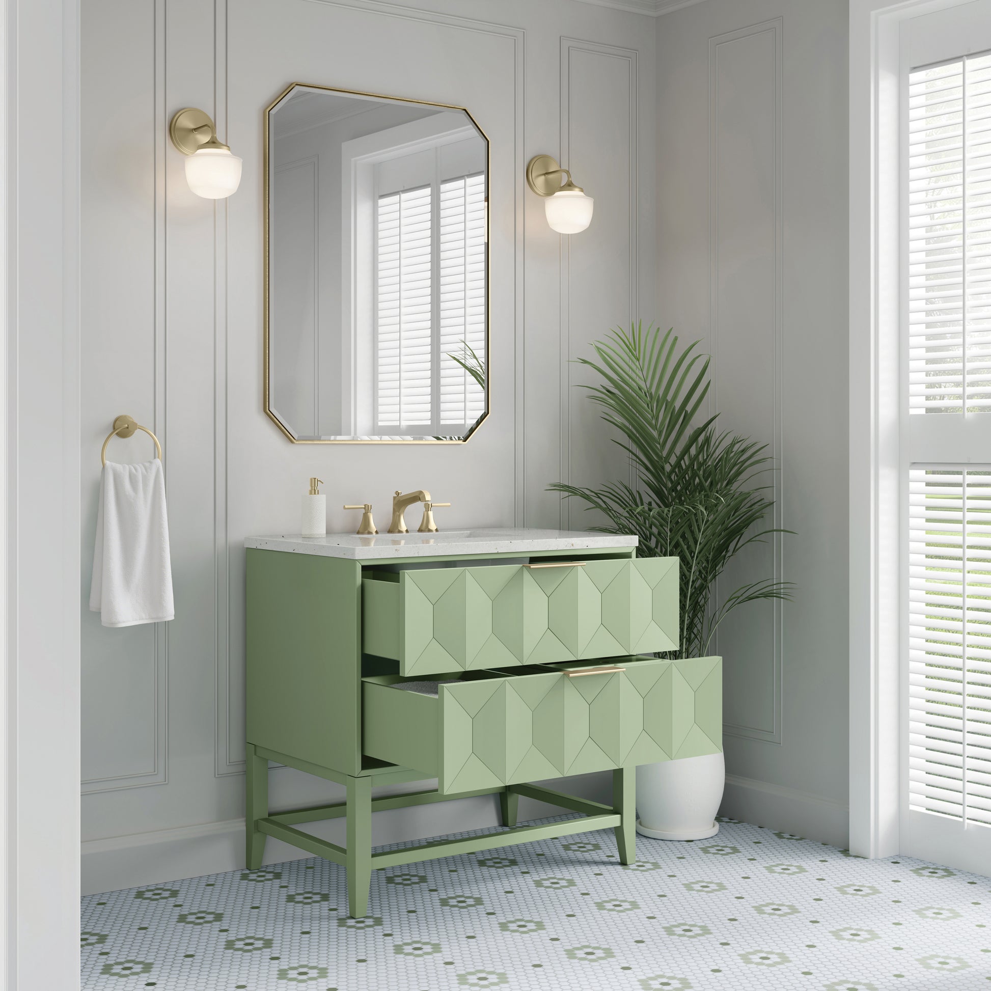 Renovate for Less Atlanta Emmeline 36" Single Vanity, Pistachio w/ 3 CM Lime Delight Top