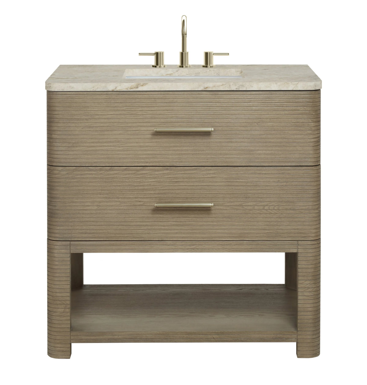 Lucian 36" Single Vanity, Pebble Oak, w/ 3 CM Tajnar Eclos Widespread Top