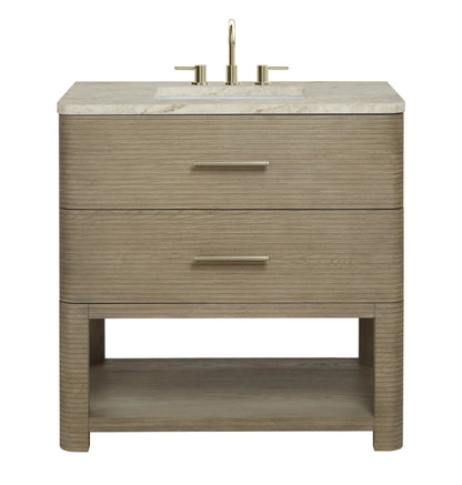 Lucian 36" Single Vanity, Pebble Oak, w/ 3 CM Tajnar Eclos Widespread Top