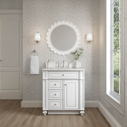 Renovate for Less Atlanta Bristol 30" Single Vanity, Bright White w/ 3 CM Eternal Jasmine Pearl Silestone Top