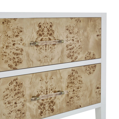 Olena 36" Single Vanity, Light Mappa Burl and Polished White w/ Single Hole 3 CM White Zeus Silestone Top & Backsplash