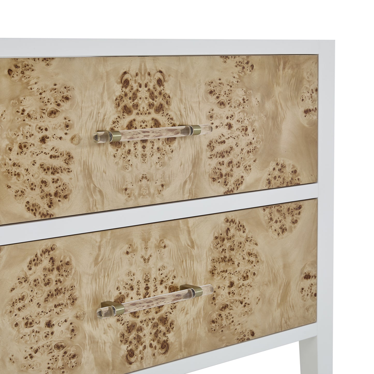 Renovate for Less Atlanta Olena 36" Single Vanity, Light Mappa Burl and Polished White w/ Single Hole 3 CM White Zeus Silestone Top & Backsplash