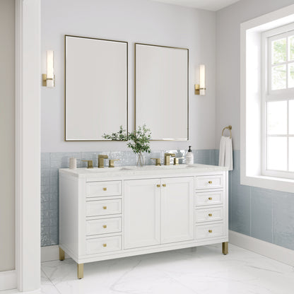 Renovate for Less Atlanta Chicago 60" Double Vanity, Glossy White, w/ 3 CM Lime Delight Silestone® Top