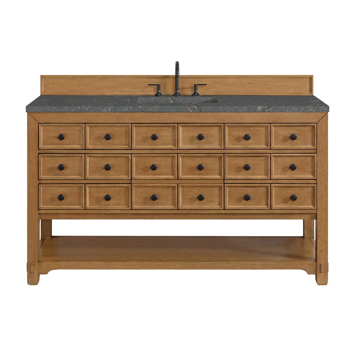 Renovate for Less Atlanta Malibu 60" Single Vanity, Amber Birch w/ 3 CM Parisien Bleu Top