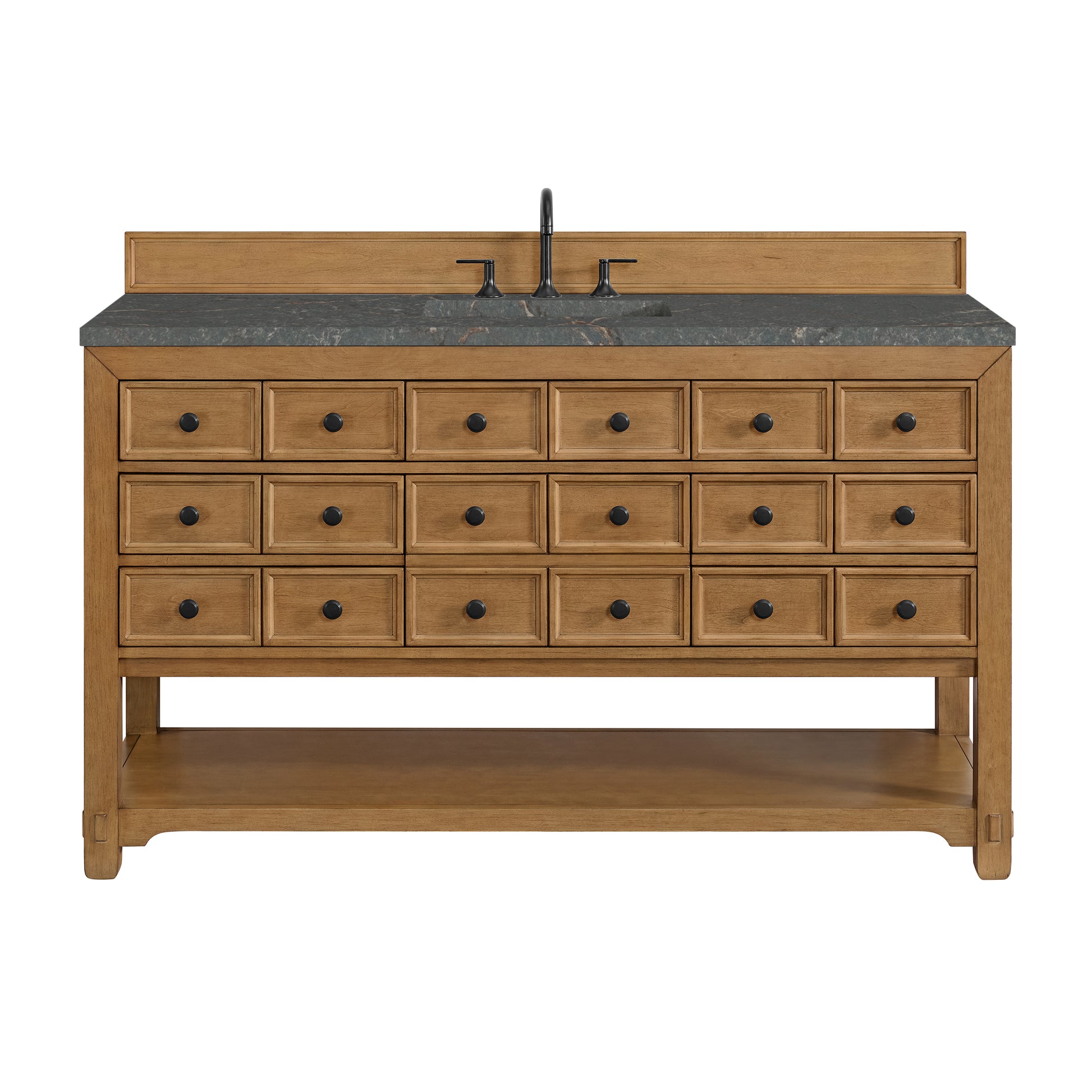 Renovate for Less Atlanta Malibu 60" Single Vanity, Amber Birch w/ 3 CM Parisien Bleu Top