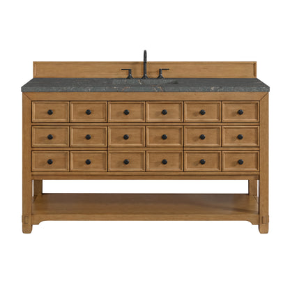 Renovate for Less Atlanta Malibu 60" Single Vanity, Amber Birch w/ 3 CM Parisien Bleu Top